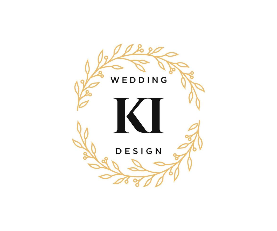 KI Initials letter Wedding monogram logos collection, hand drawn modern minimalistic and floral templates for Invitation cards, Save the Date, elegant identity for restaurant, boutique, cafe in vector