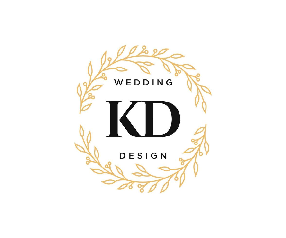 colección de logotipos de monograma de boda con letras iniciales kd, plantillas florales y minimalistas modernas dibujadas a mano para tarjetas de invitación, guardar la fecha, identidad elegante para restaurante, boutique, café en vector