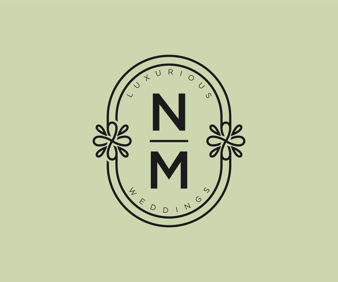 NM Initials letter Wedding monogram logos template, hand drawn modern minimalistic and floral templates for Invitation cards, Save the Date, elegant identity. vector