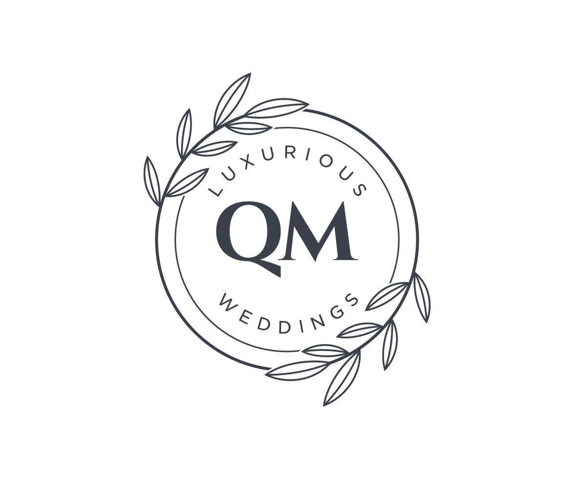 QM Initials letter Wedding monogram logos template, hand drawn modern minimalistic and floral templates for Invitation cards, Save the Date, elegant identity. vector