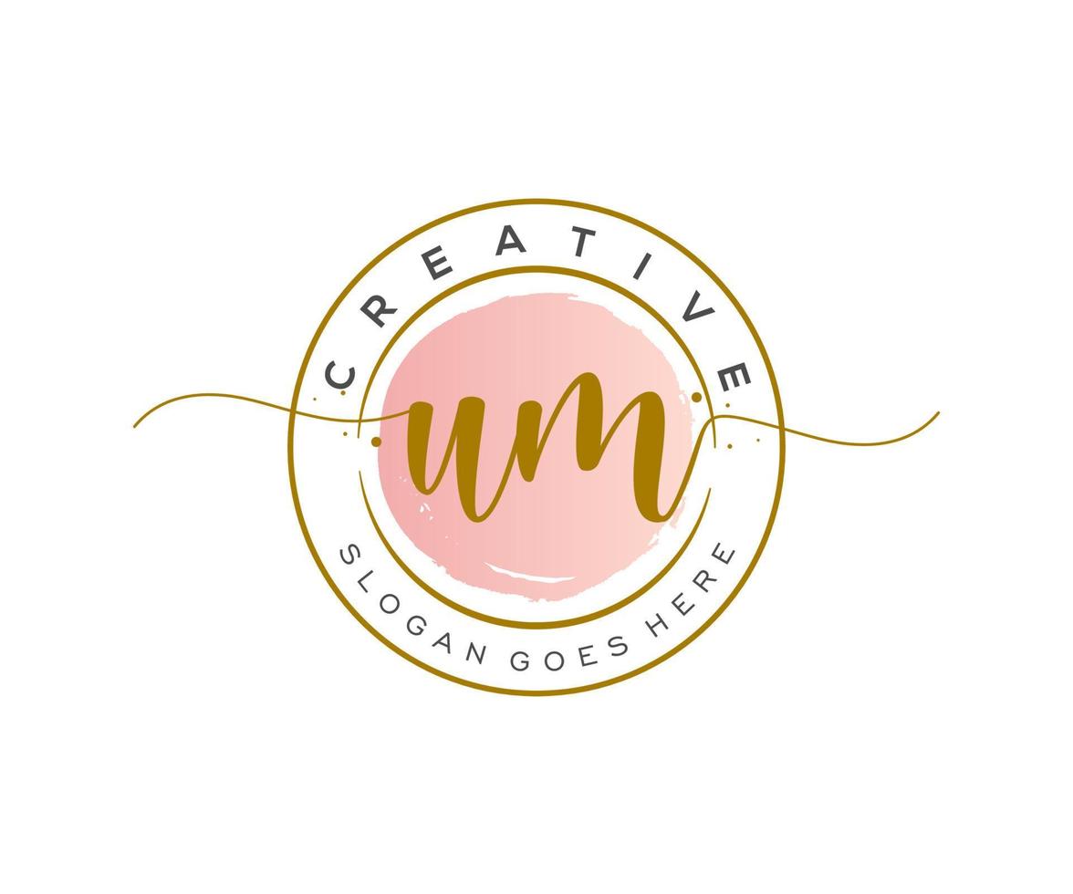 initial UM Feminine logo beauty monogram and elegant logo design, handwriting logo of initial signature, wedding, fashion, floral and botanical with creative template. vector