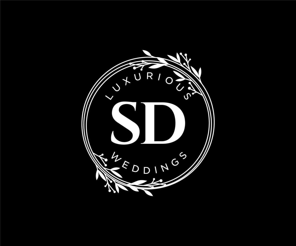 SD Initials letter Wedding monogram logos template, hand drawn modern minimalistic and floral templates for Invitation cards, Save the Date, elegant identity. vector