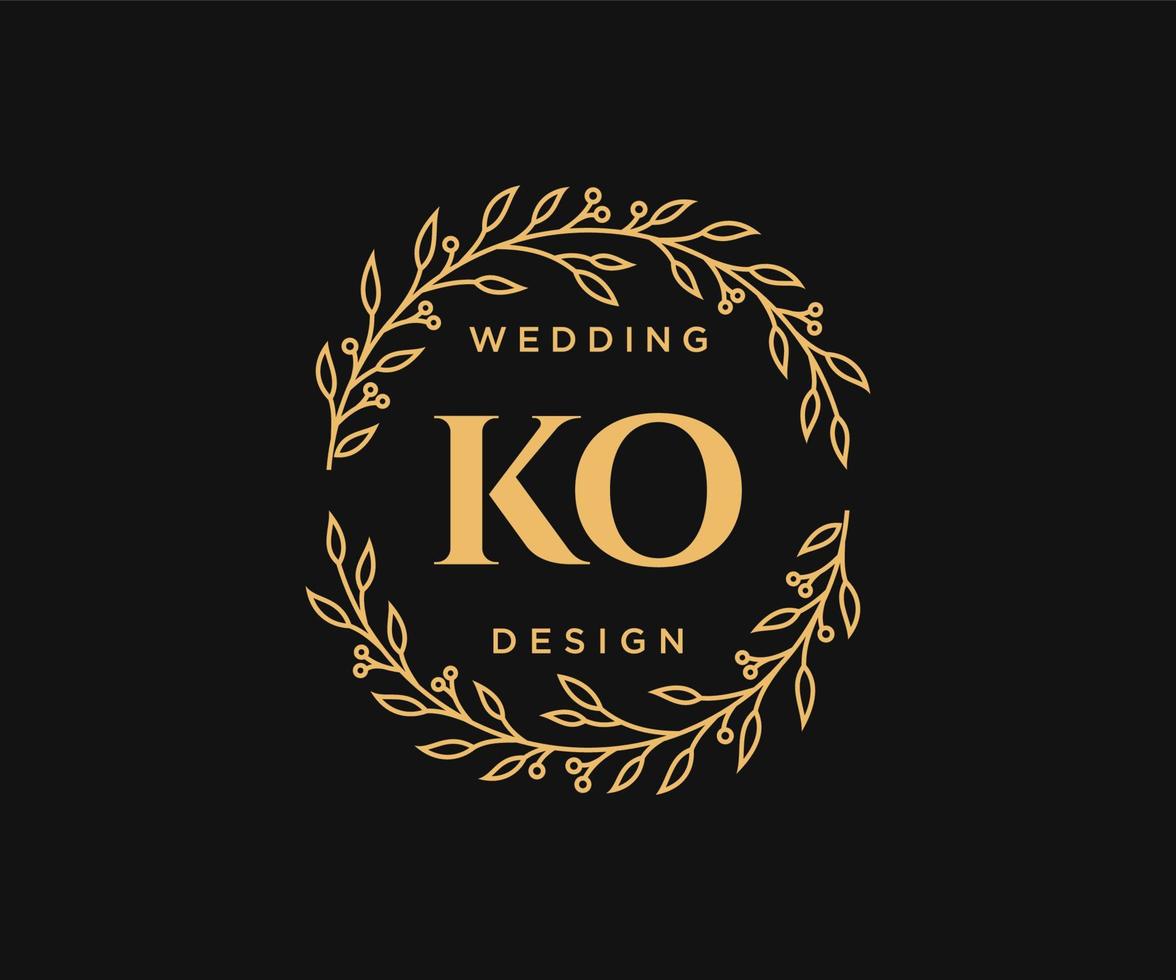 KO Initials letter Wedding monogram logos collection, hand drawn modern minimalistic and floral templates for Invitation cards, Save the Date, elegant identity for restaurant, boutique, cafe in vector