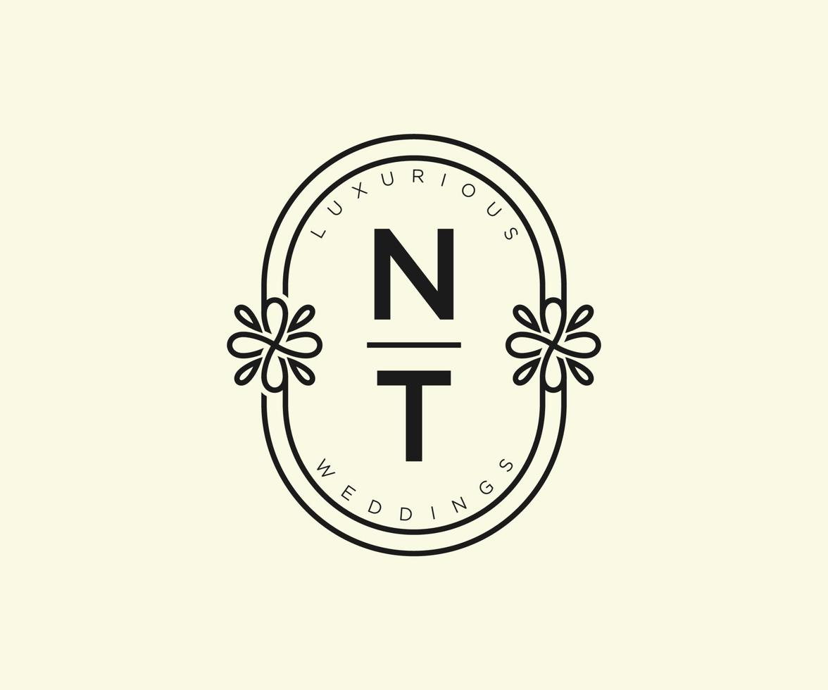 NT Initials letter Wedding monogram logos template, hand drawn modern minimalistic and floral templates for Invitation cards, Save the Date, elegant identity. vector
