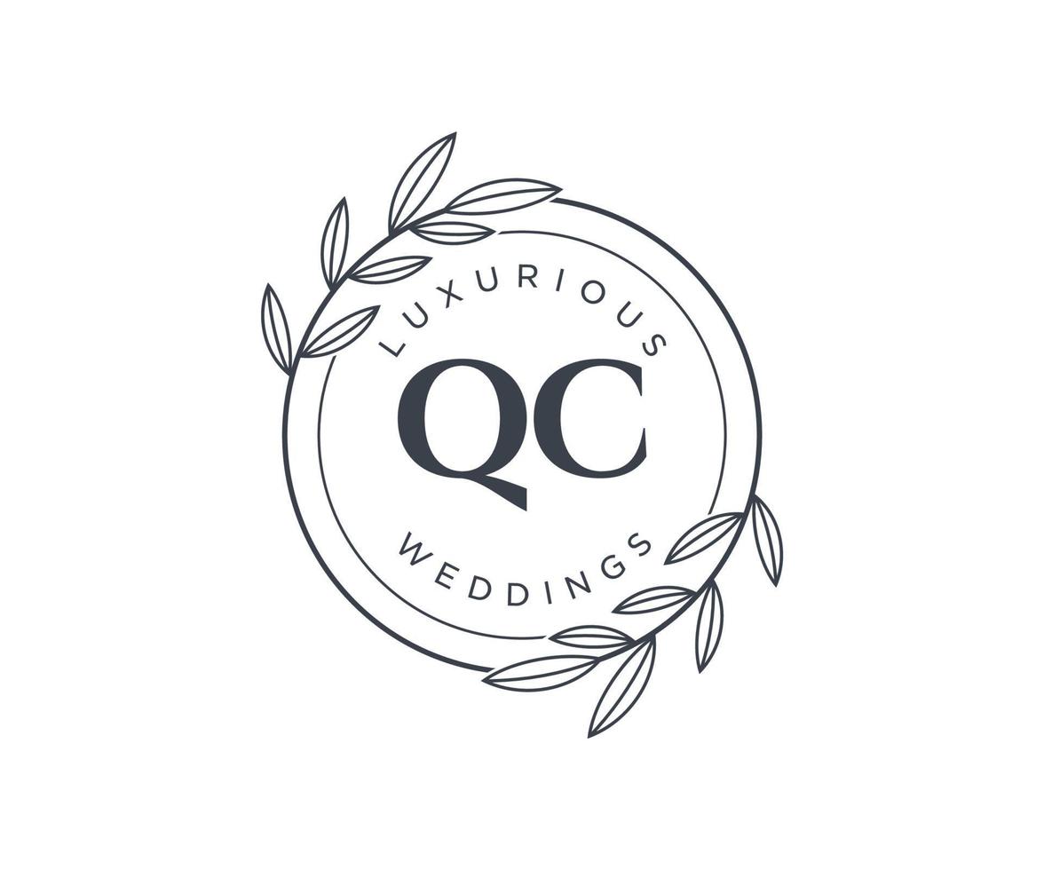 QC Initials letter Wedding monogram logos template, hand drawn modern minimalistic and floral templates for Invitation cards, Save the Date, elegant identity. vector