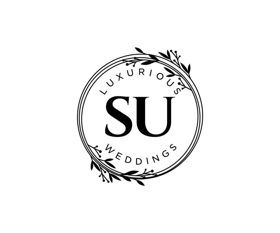 SU Initials letter Wedding monogram logos template, hand drawn modern minimalistic and floral templates for Invitation cards, Save the Date, elegant identity. vector