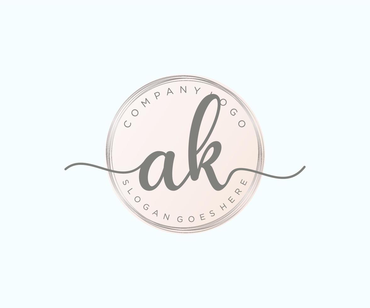 logotipo femenino inicial ak. utilizable para logotipos de naturaleza, salón, spa, cosmética y belleza. elemento de plantilla de diseño de logotipo de vector plano.