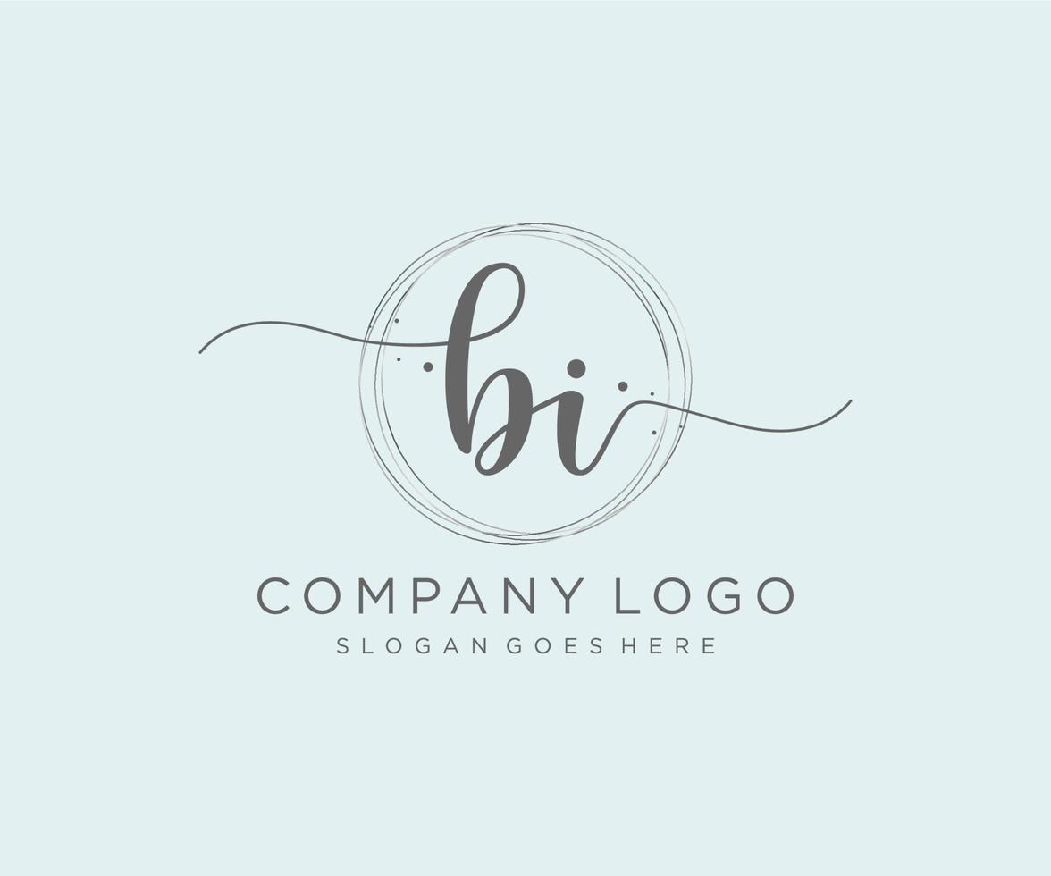 Initial BI feminine logo. Usable for Nature, Salon, Spa, Cosmetic and Beauty Logos. Flat Vector Logo Design Template Element.