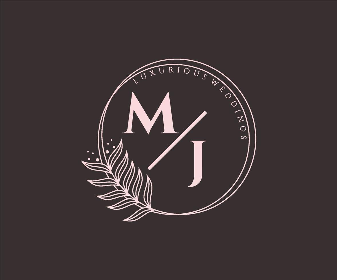 MJ Initials letter Wedding monogram logos template, hand drawn modern minimalistic and floral templates for Invitation cards, Save the Date, elegant identity. vector