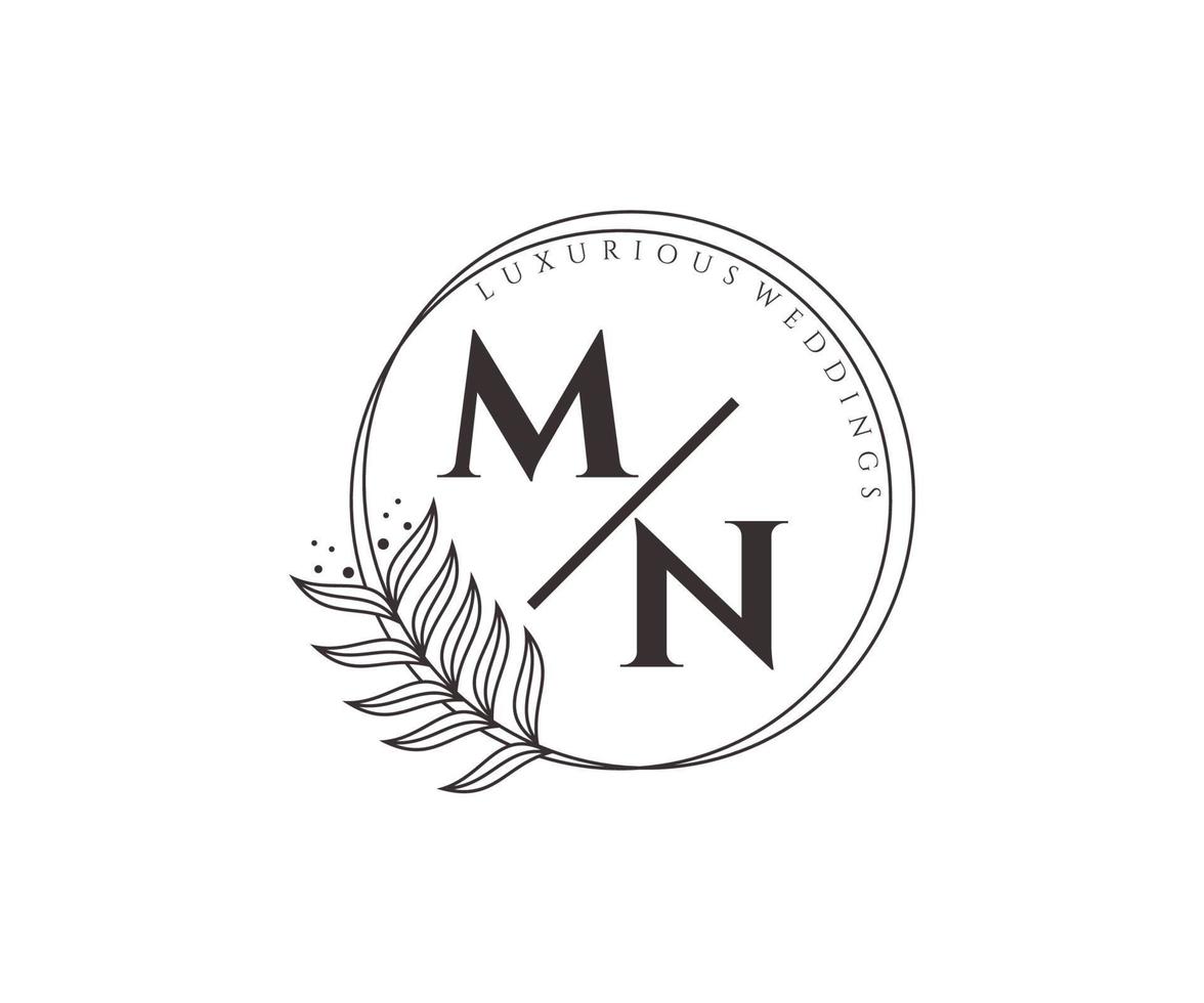 MN Initials letter Wedding monogram logos template, hand drawn modern minimalistic and floral templates for Invitation cards, Save the Date, elegant identity. vector