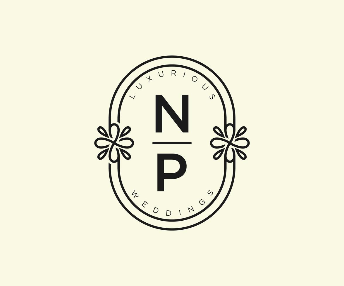 NP Initials letter Wedding monogram logos template, hand drawn modern minimalistic and floral templates for Invitation cards, Save the Date, elegant identity. vector
