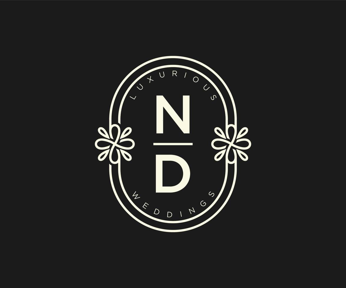 ND Initials letter Wedding monogram logos template, hand drawn modern minimalistic and floral templates for Invitation cards, Save the Date, elegant identity. vector