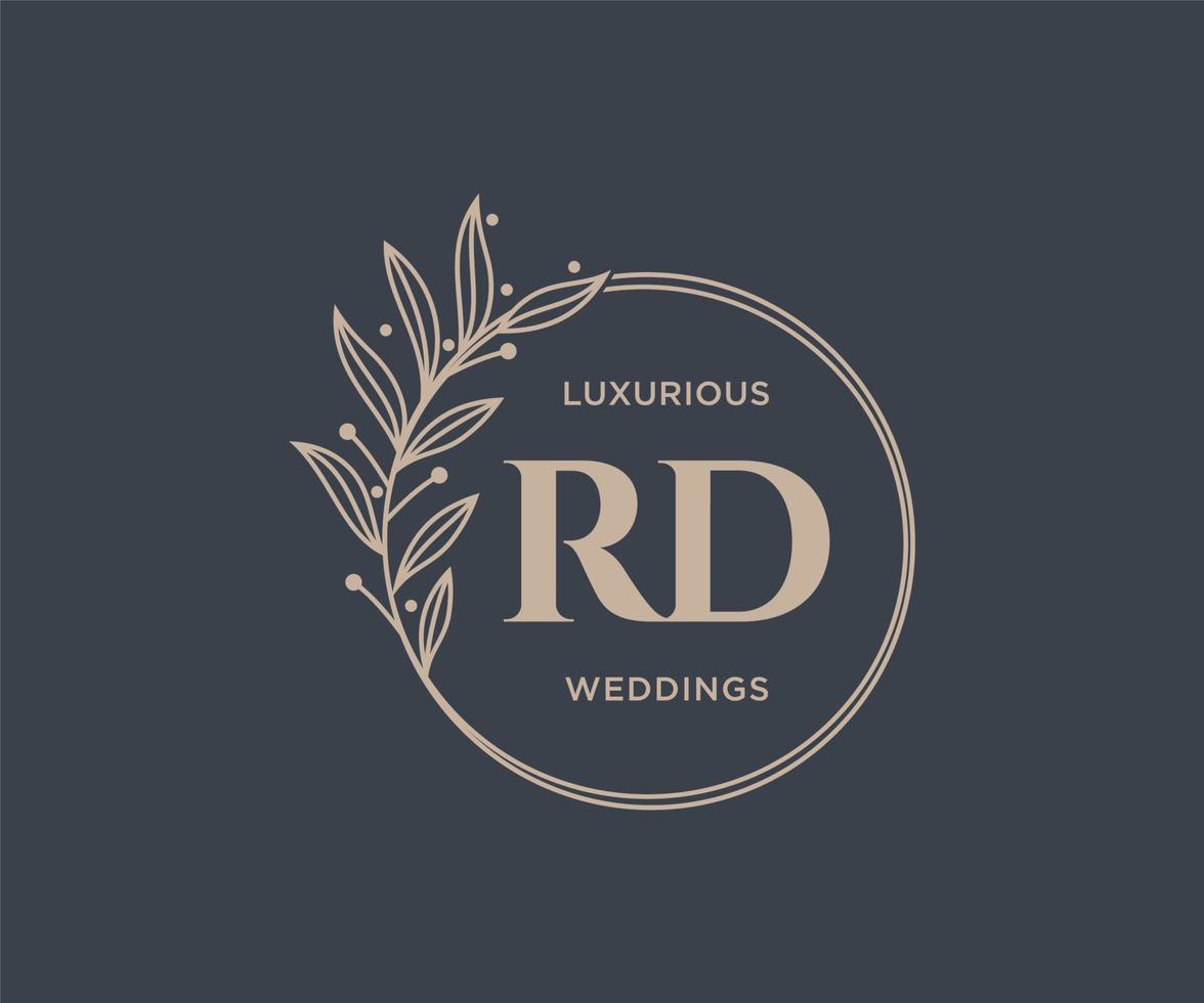 plantilla de logotipos de monograma de boda con letras iniciales rd, plantillas florales y minimalistas modernas dibujadas a mano para tarjetas de invitación, guardar la fecha, identidad elegante. vector