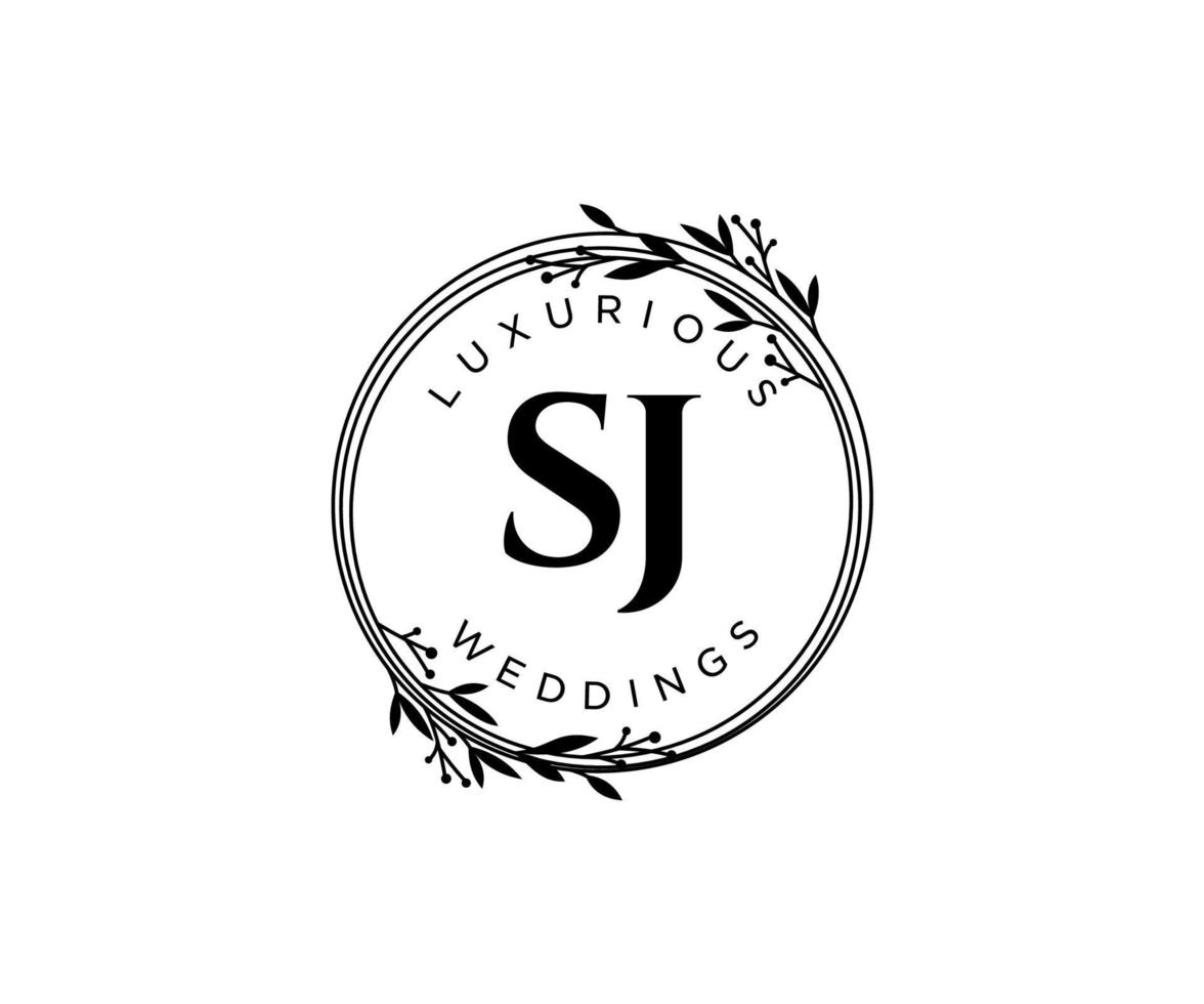 SJ Initials letter Wedding monogram logos template, hand drawn modern minimalistic and floral templates for Invitation cards, Save the Date, elegant identity. vector