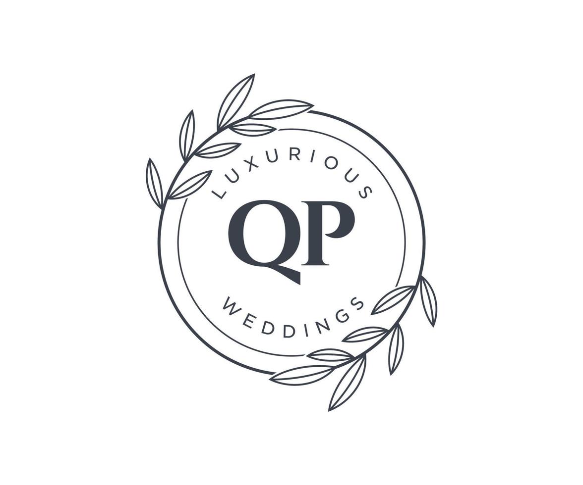 QP Initials letter Wedding monogram logos template, hand drawn modern minimalistic and floral templates for Invitation cards, Save the Date, elegant identity. vector