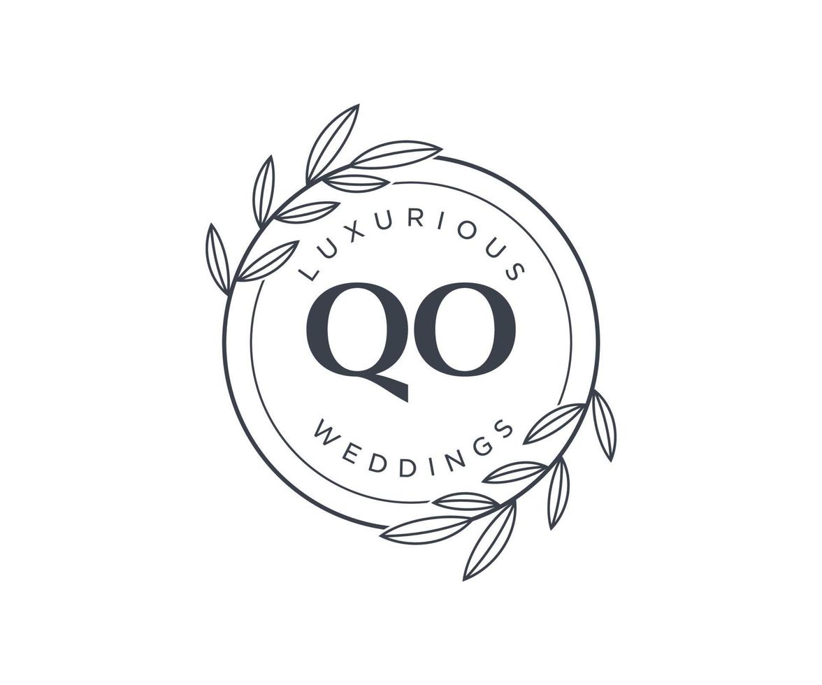 plantilla de logotipos de monograma de boda con letras iniciales qo, plantillas florales y minimalistas modernas dibujadas a mano para tarjetas de invitación, guardar la fecha, identidad elegante. vector