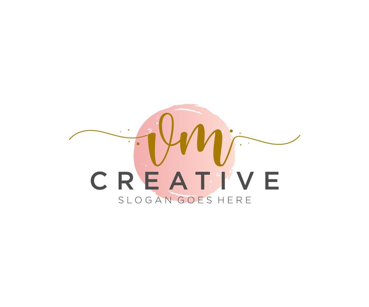 initial VM Feminine logo beauty monogram and elegant logo design, handwriting logo of initial signature, wedding, fashion, floral and botanical with creative template. vector