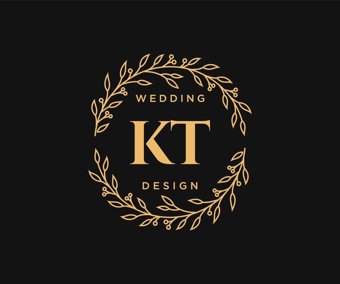 KT Initials letter Wedding monogram logos collection, hand drawn modern minimalistic and floral templates for Invitation cards, Save the Date, elegant identity for restaurant, boutique, cafe in vector