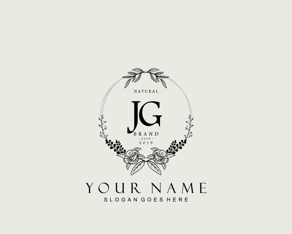 Initial JG beauty monogram and elegant logo design, handwriting logo of initial signature, wedding, fashion, floral and botanical with creative template. vector