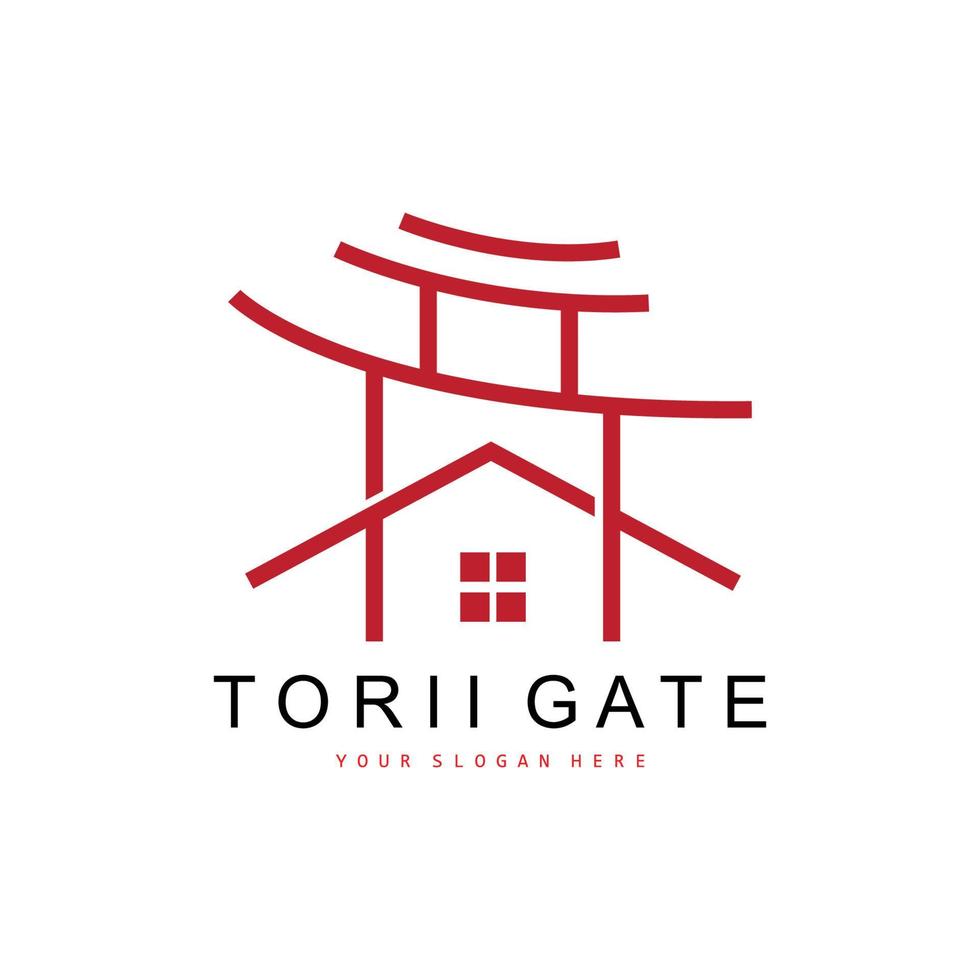 logotipo de puerta torii, diseño de edificio japonés, vector de icono de china, icono de plantilla de ilustración
