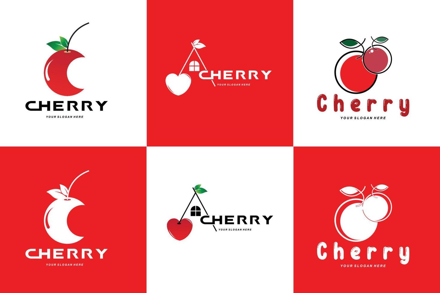 logotipo de fruta de cereza, ilustración vectorial de planta de color rojo, diseño de tienda de frutas, empresa, pegatina, marca de producto vector