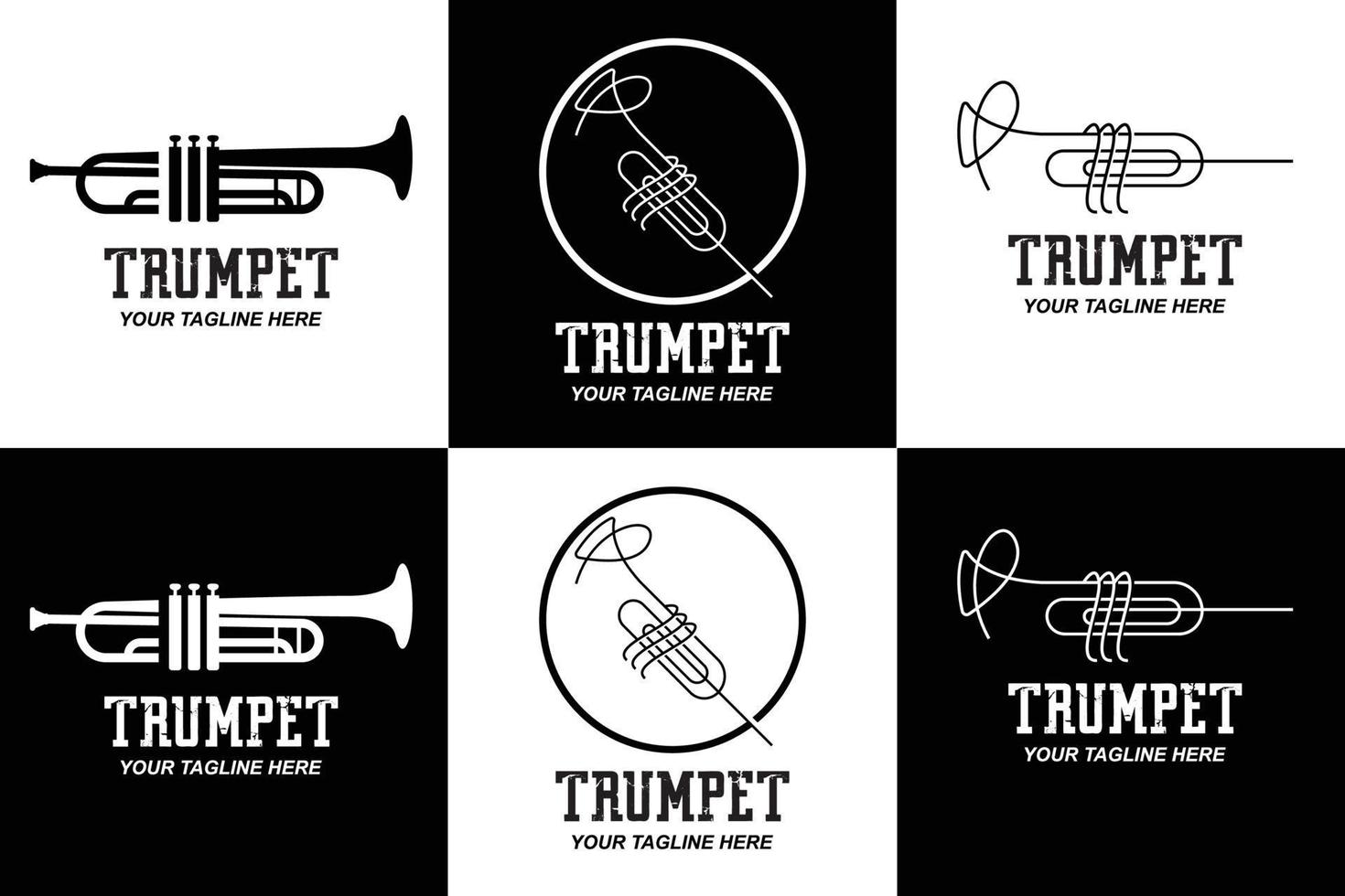 Trumpet logo design, generate melody, musical instrument vector sketch illustration