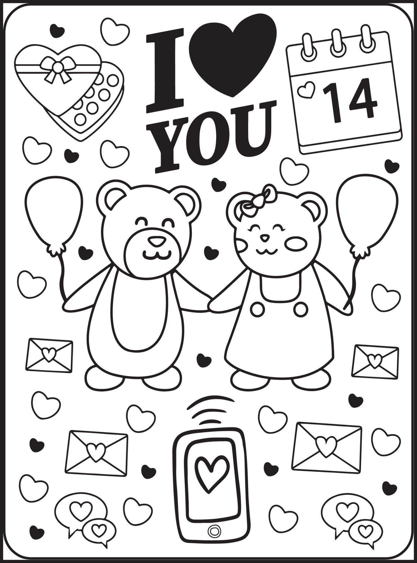 Valentine's Day Coloring Pages for Kids 16924997 Vector Art at Vecteezy