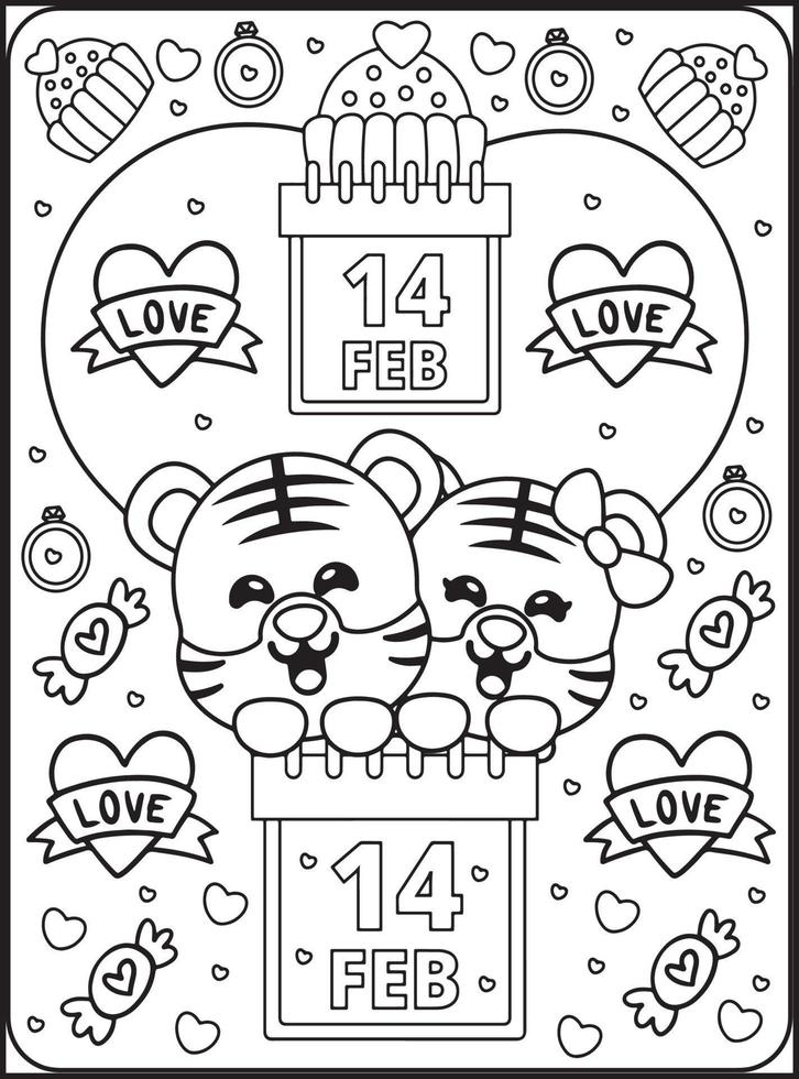 dibujos para colorear del dia de san valentin para niños vector