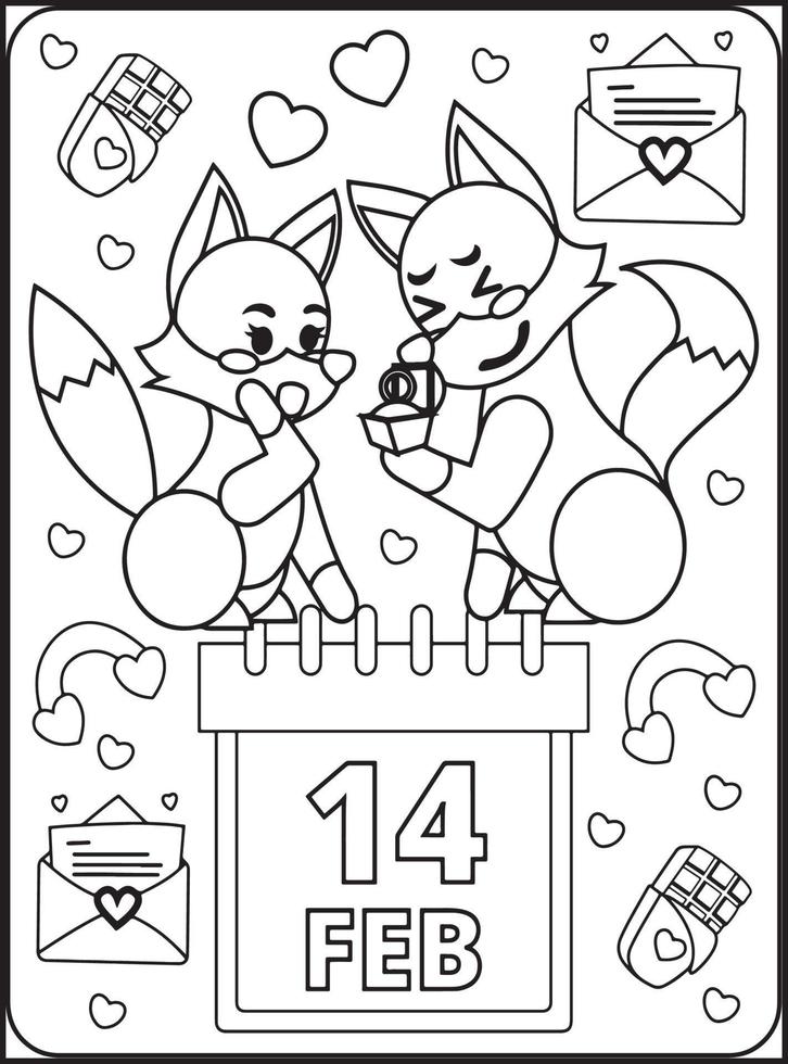 dibujos para colorear del dia de san valentin para niños vector