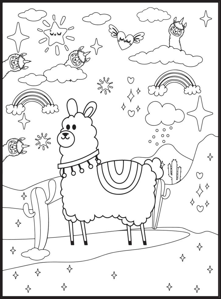 Llama Coloring Pages for Kids vector