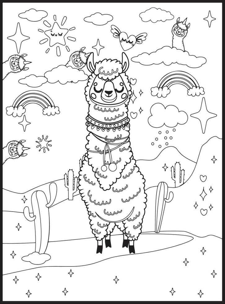 Llama Coloring Pages for Kids vector