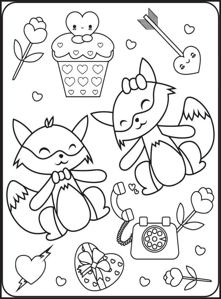 dibujos para colorear del dia de san valentin para niños vector