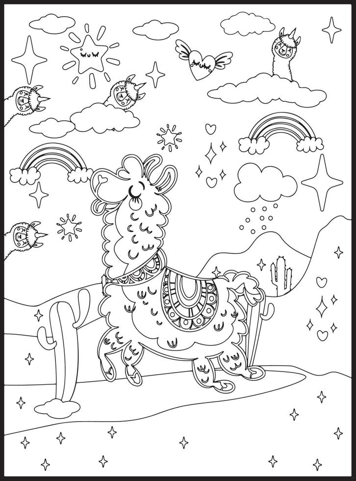 Llama Coloring Pages for Kids vector