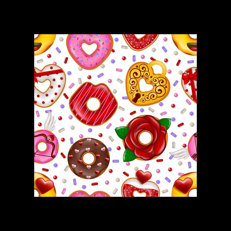 valentine's day seamless pattern with funny donuts. valentine pattern with doughnuts vector