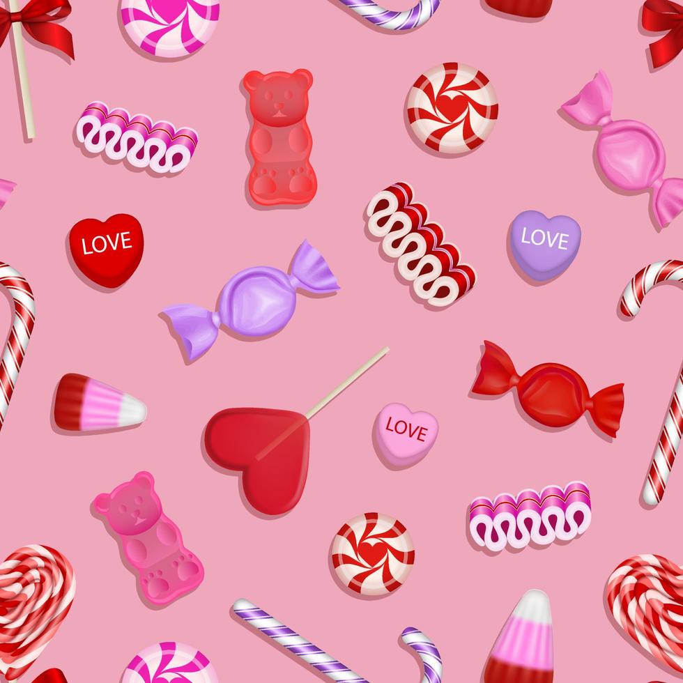 valentine's day seamless pattern with candies and lollipops. valentine pattern with sweets vector