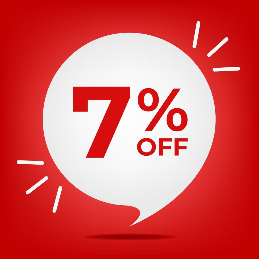 7 off. Banner with seven percent discount. White bubble on a red background vector. vector