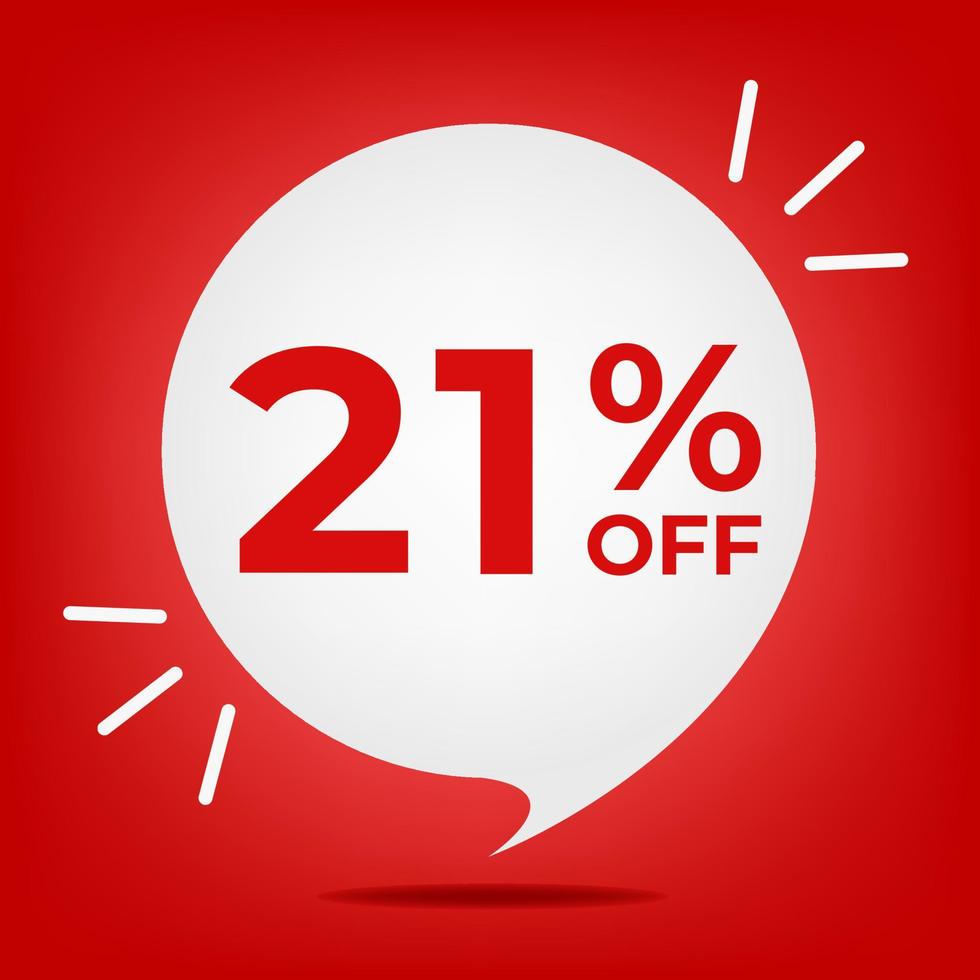 21 percent off white bubble on a red background.eps vector