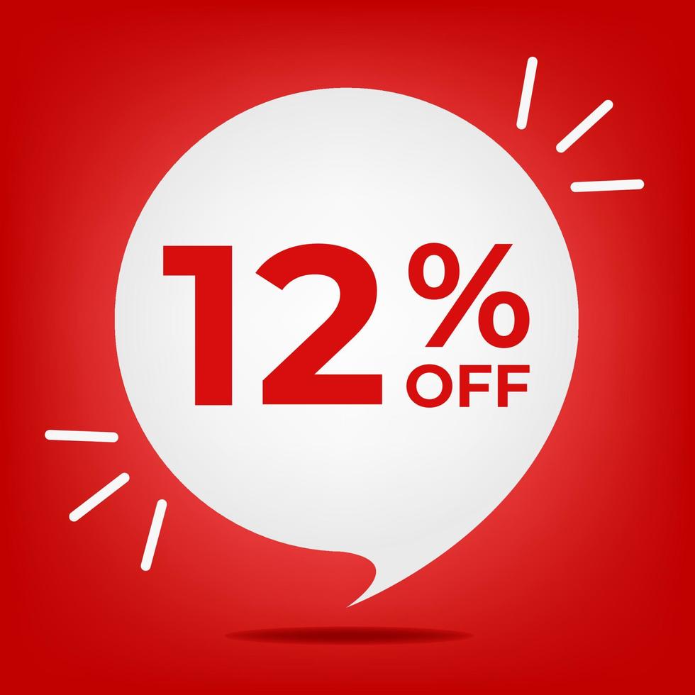 12 off. Banner with twelve percent discount. White bubble on a red background vector. vector