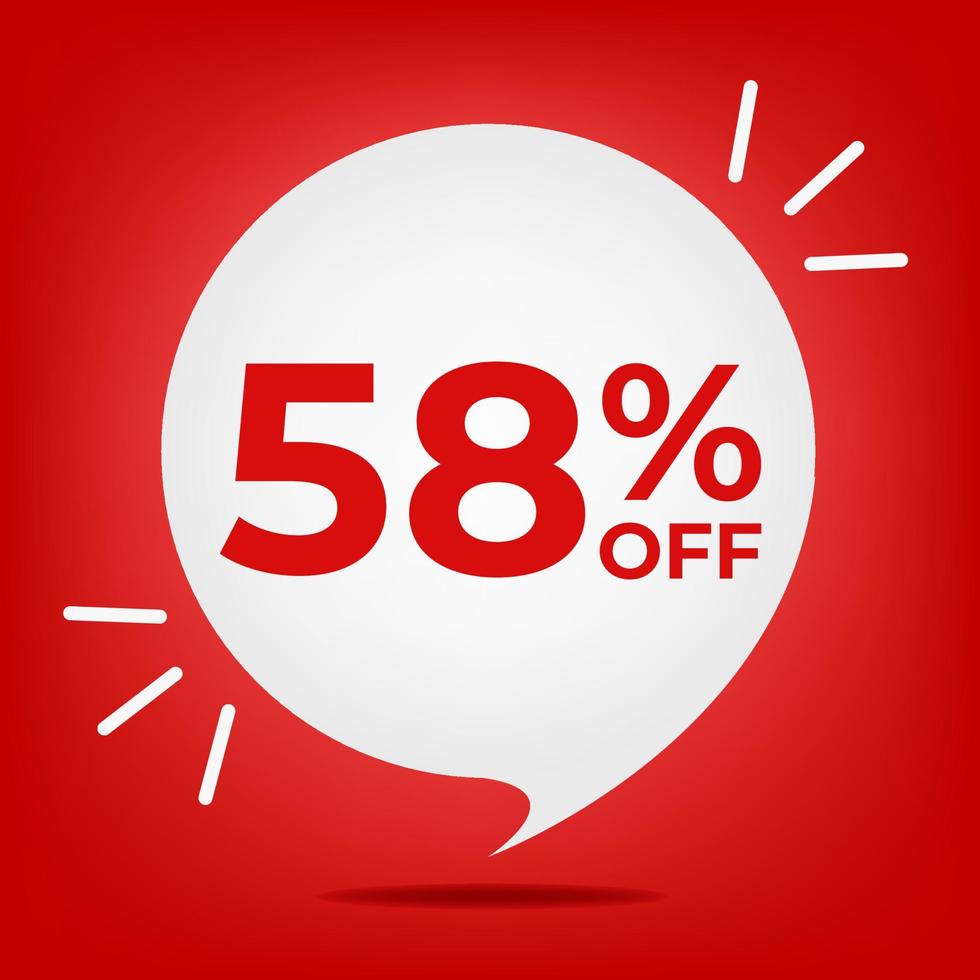 58 off. Banner with fifty-eight percent discount. White bubble on a red background vector. vector