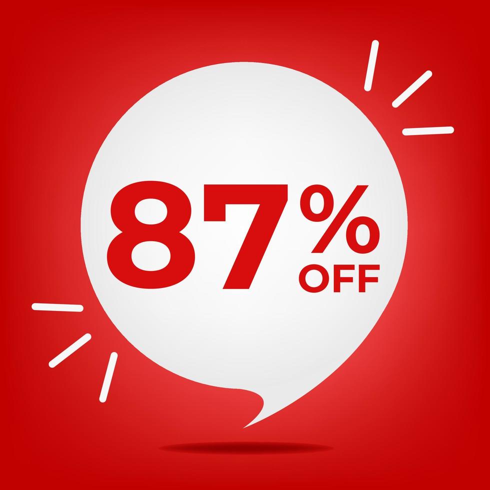 87 off. Banner with eighty-seven percent discount. White bubble on a red background vector. vector