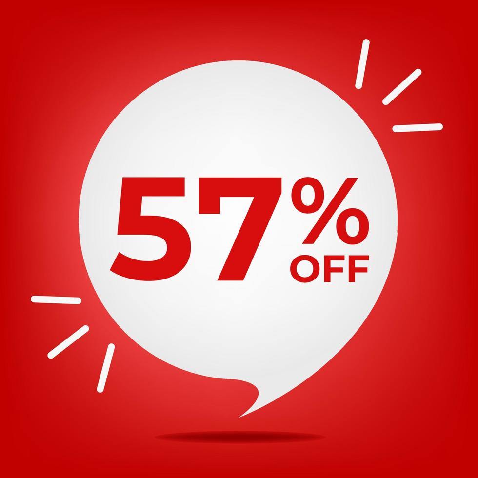 57 off. Banner with fifty-seven percent discount. White bubble on a red background vector. vector
