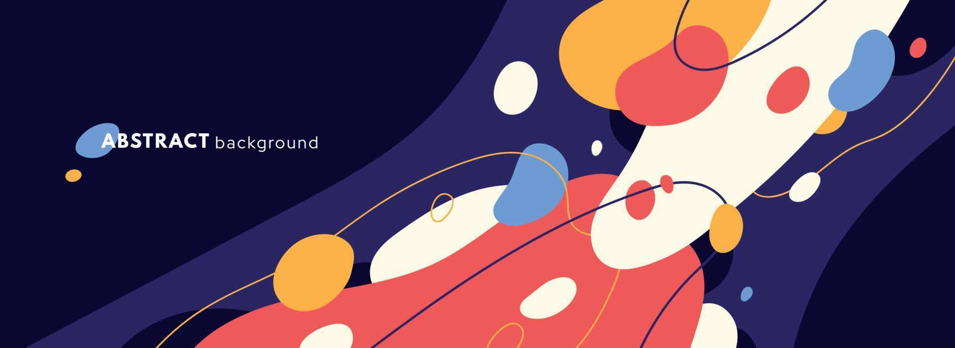 Modern organic background. Abstract elements, wave and dynamic line. Compositions of colored spots. Space or scientific landscape. Flat vector illustration