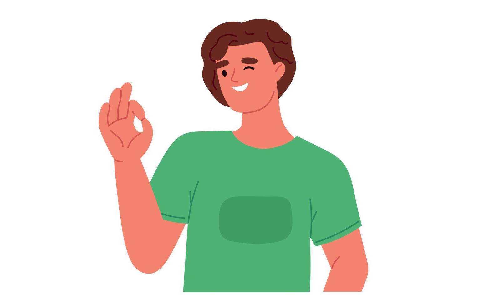 ok signo y buen concepto de lenguaje gestual. hombre feliz mostrando cero. ilustración vectorial plana vector