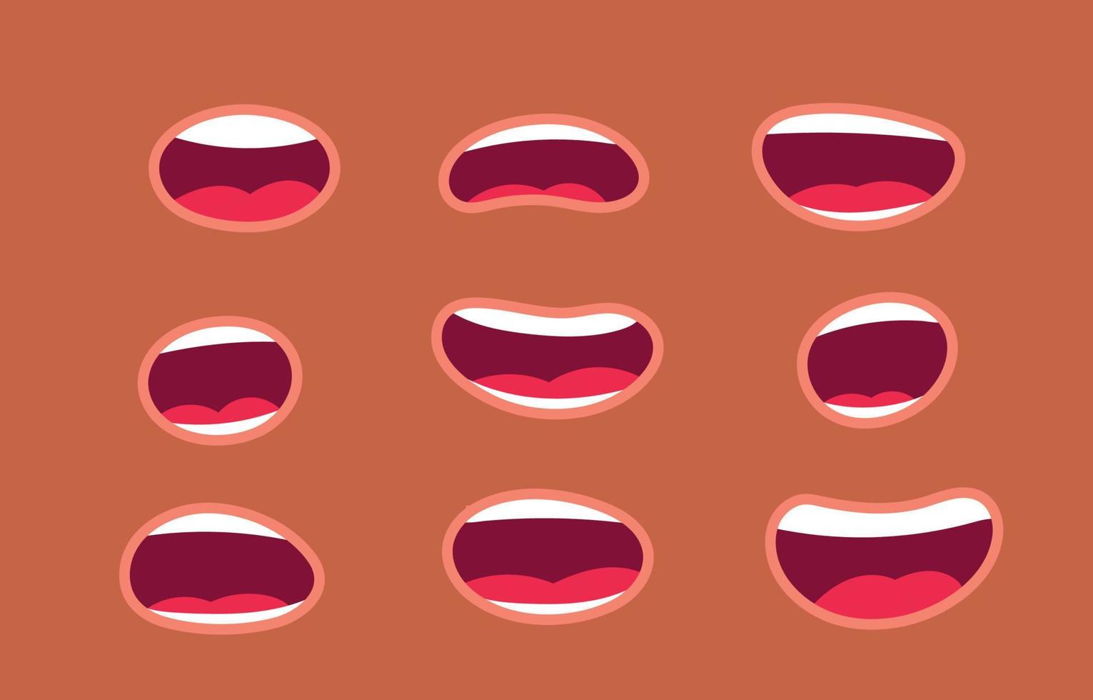 Big set of animation funny cartoon mouths with different expressions and emotions smile, angry, laugh, surprised. vector