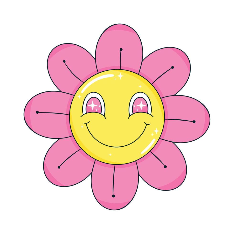 flor emoticono estilo psicodélico vector