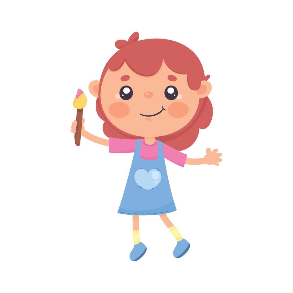 little schoolgirl with paint brush vector