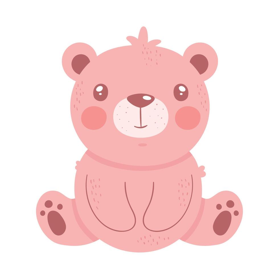 cute pink bear seated vector