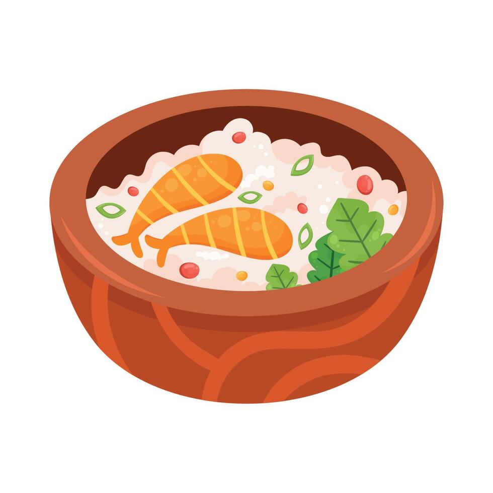 rice and prawns korean food vector
