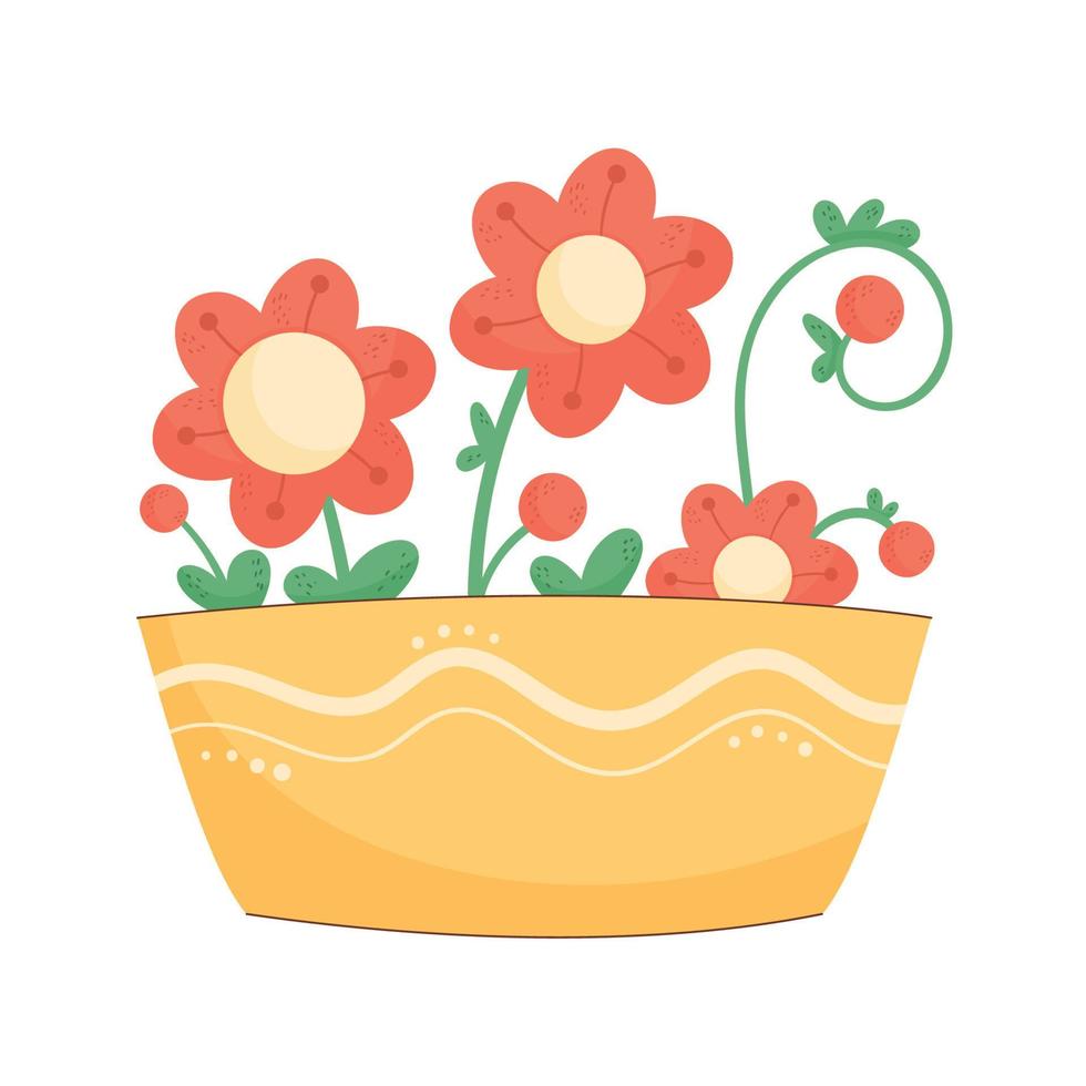 red flowers in yellow pot vector