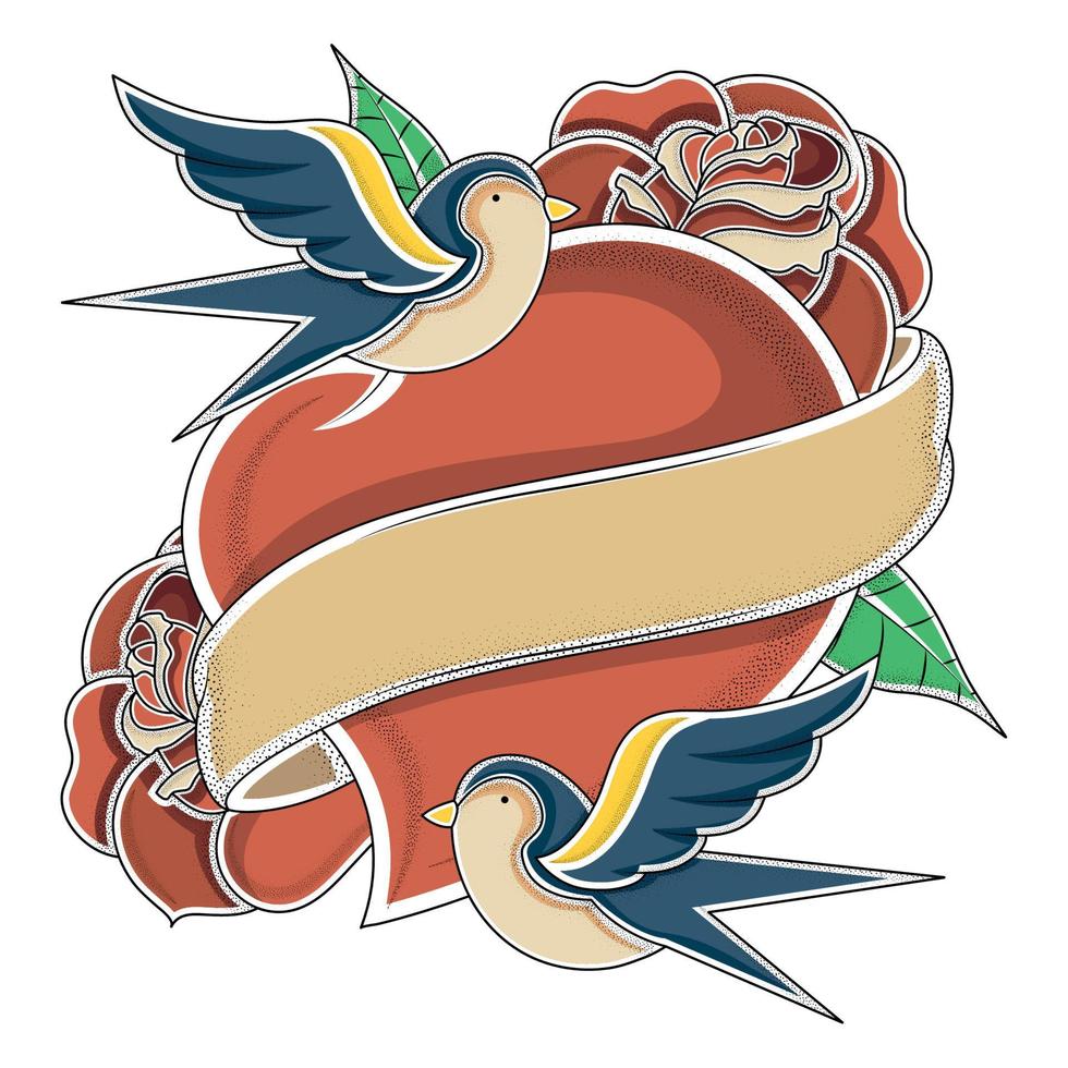 swallows and heart tattoo vector